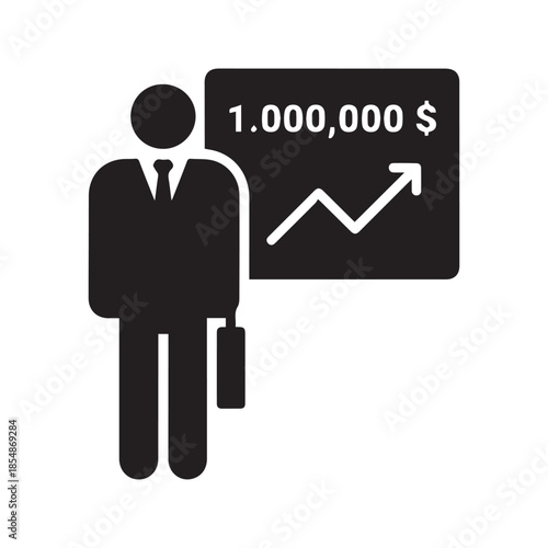 Successful businessman icon with one million dollar profit growth chart and briefcase
