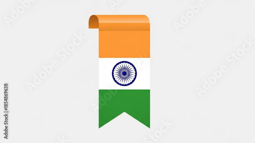 Indian flag ribbon banner with ashoka chakra symbol, national pride and identity element, tricolor design