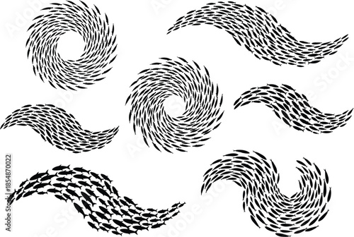 Collection of various swirling and curly mustache designs and shapes