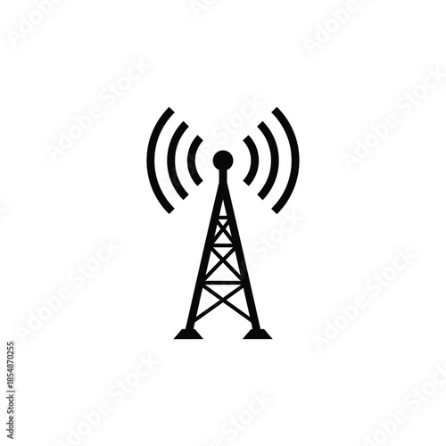 A simple black radio transmission tower design against a white background silhouette