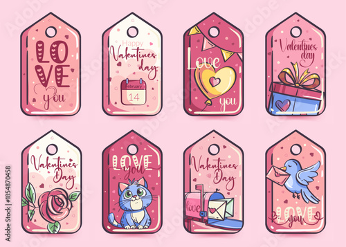 Valentine Day Gift Tags Illustration with Cute Designs