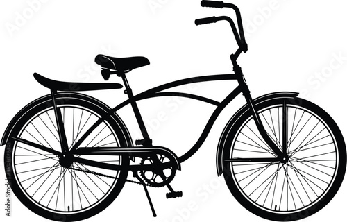 Classic cruiser bicycle with high handlebars on white background