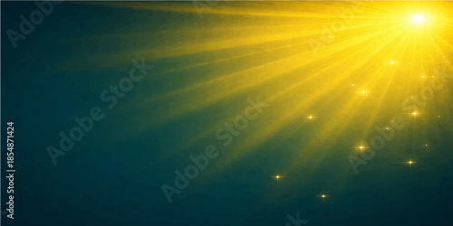 An abstract blue nature wallpaper featuring bright sunlight rays and a glowing star burst over a summer sea with a flare design