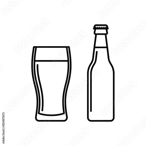 Simple line art depicting a beer glass and bottle a minimalistic representation silhouette