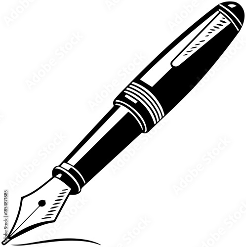 Elegant Fountain Pen Vector Illustration - Luxury Stationery and Writing Instrument Icon