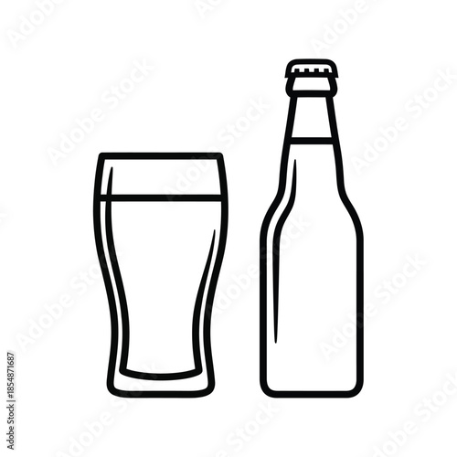 A simple line drawing depicts a pint glass and beer bottle silhouette