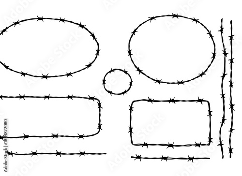 Barbed Wire Shapes & Lines – Security Symbol Elements for Design & Illustration