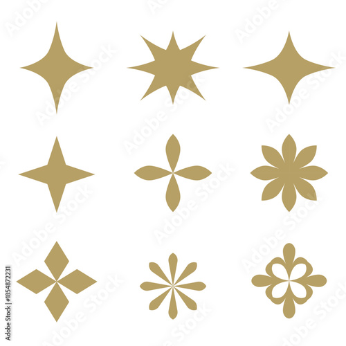 Luxury Floral Ornament Icon Set Gold Color