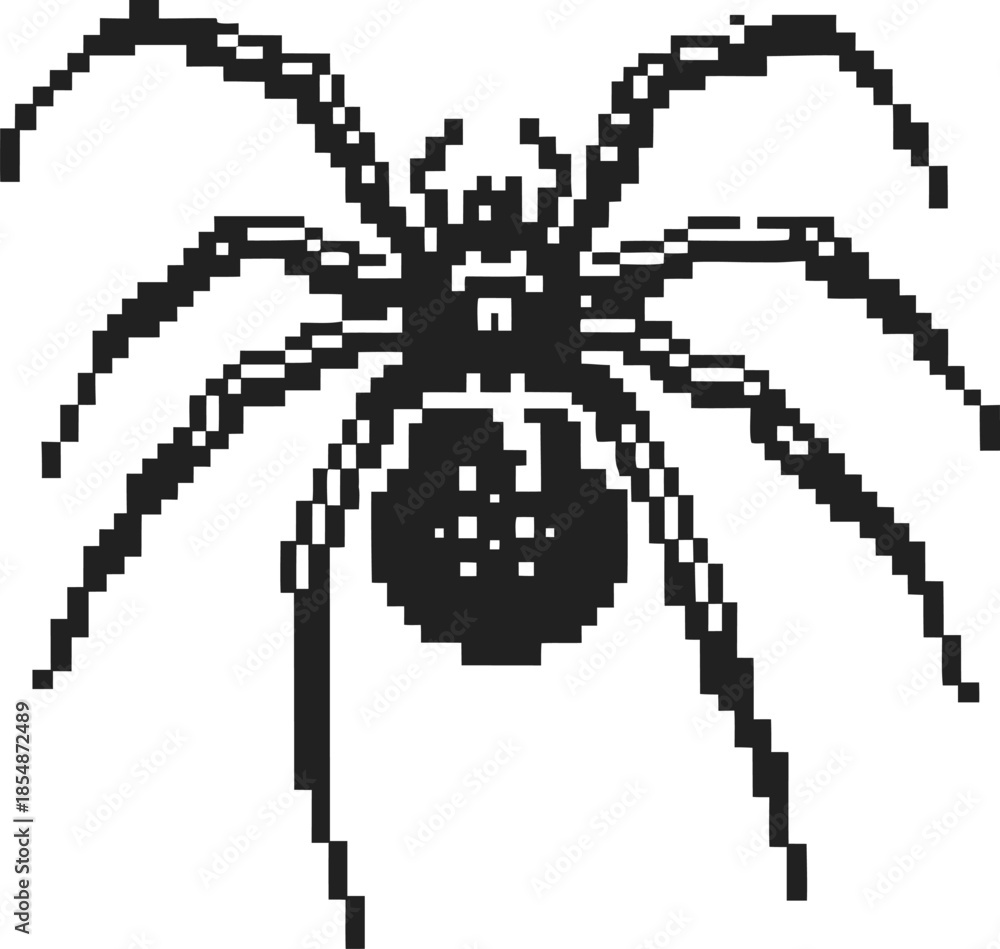 Fototapeta premium black pixel art spider icon isolated on white background, retro 8 bit insect symbol for halloween, gaming and web design concepts