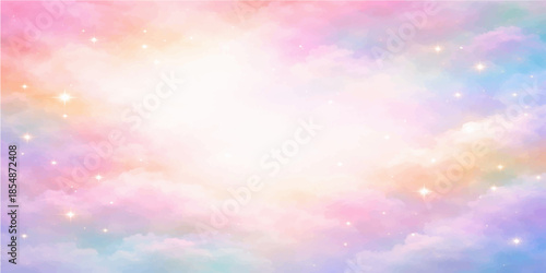 Abstract colorful background with bokeh features a bright sunny sky where fluffy white clouds and summer sunlight create a beautiful clear day view of nature