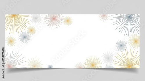 Colorful fireworks design elements on white background for party decoration ideas with grey shadow