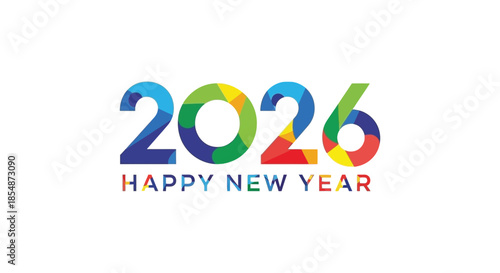 Colorful depiction of the year 2026 with a happy new year greeting a festive celebration design