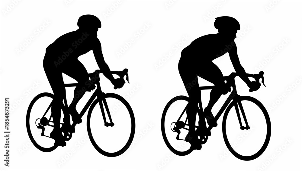 Obraz premium Cyclists riding bicycles in motion with helmets on