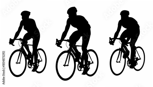 Silhouettes of cyclists riding bicycles in different positions