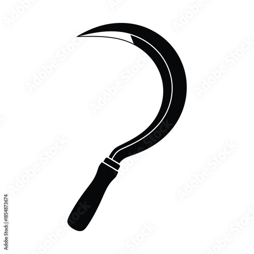 A striking black silhouette of a traditional farming scythe rural tool silhouette