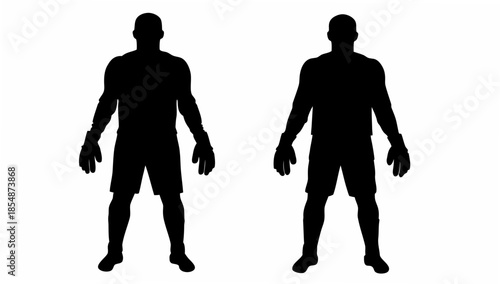 Two men in athletic stance with gloves on white background