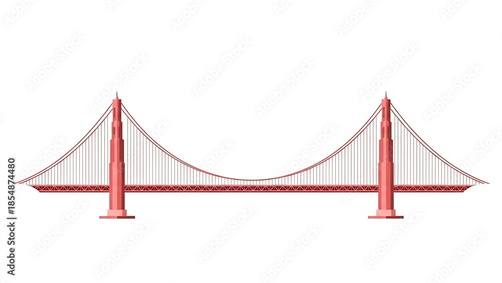 Fototapeta premium Red suspension bridge illustration isolated on white