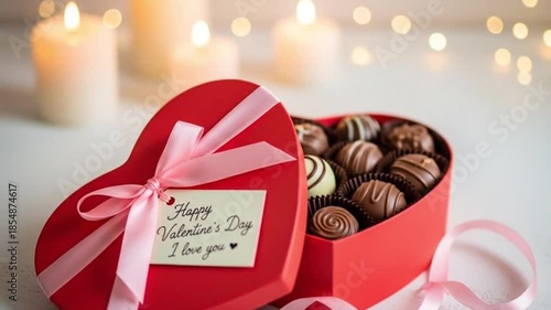 A romantic valentine's day gift: heart-shaped box of chocolates with a heartfelt message