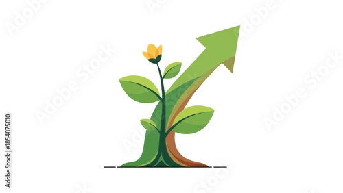 Growing success with a blooming flower and upward arrow