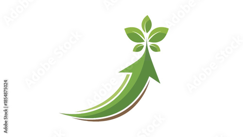 Green arrow with leaves symbolizing growth and eco friendly progress