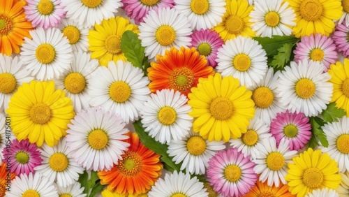 Vibrant Daisy Flower Meadow - Colorful Spring Blooms in Close-Up