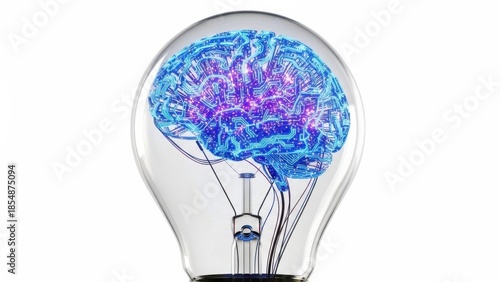 Glowing Brain Inside Light Bulb: Symbolizing Ideas, Innovation, and Intelligence
