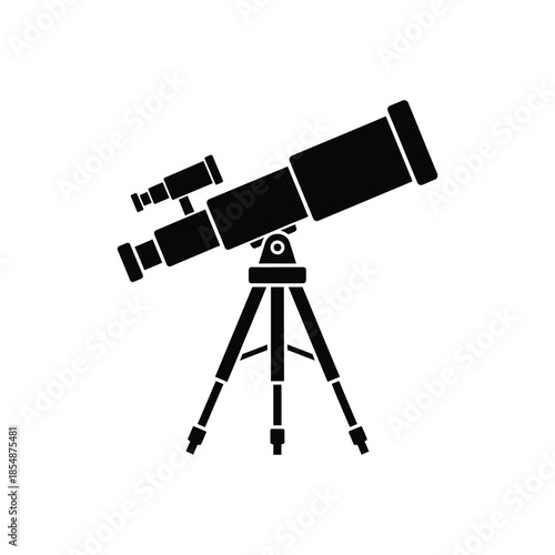 A black telescope on a tripod stand detailed vector graphic illustration silhouette