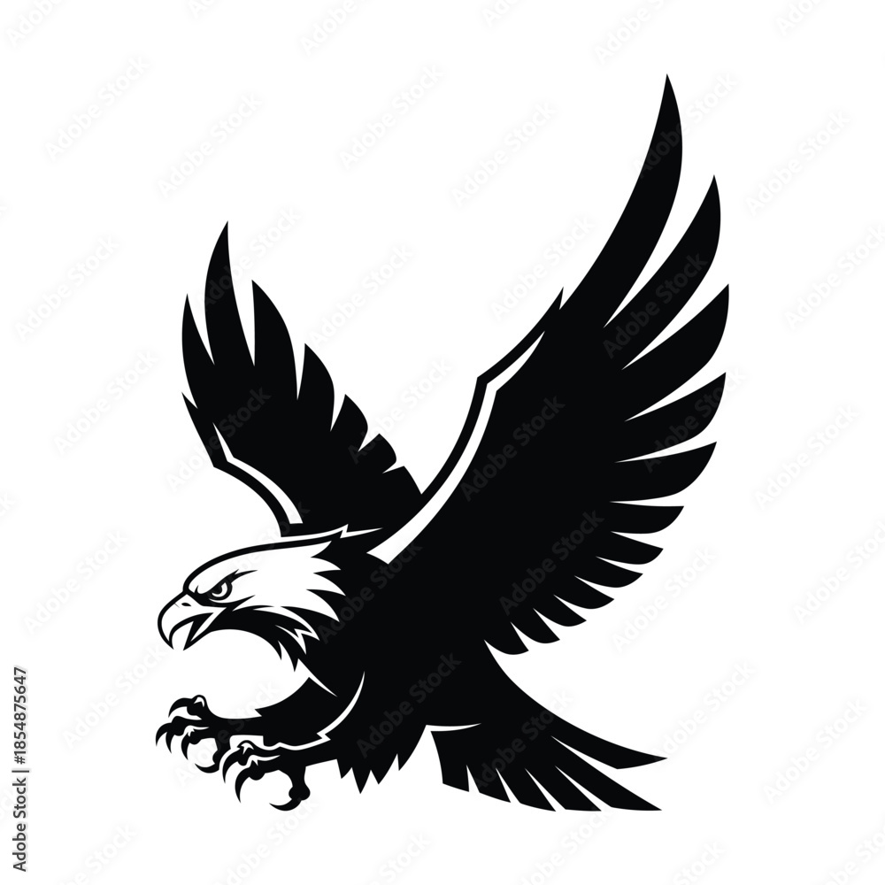 Obraz premium Majestic bald eagle with outstretched wings in a striking black and white silhouette