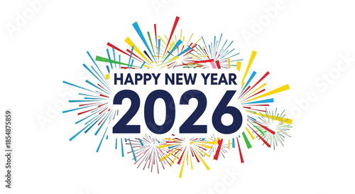 A vibrant new year celebration featuring colorful fireworks and the year 2026 prominently displayed