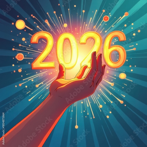 Hand holding glowing 2026