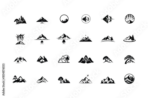 Minimal Mountain Landscape Logo Silhouettes Collection vector illustration