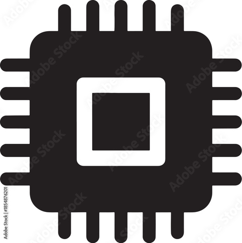 Microchip icon with white square and black background