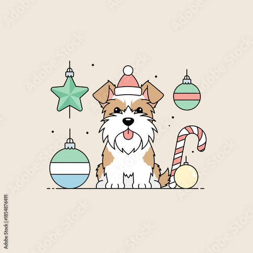 A cute christmas dog in a festive winter scene with decorations, spreading happy holidays cheer