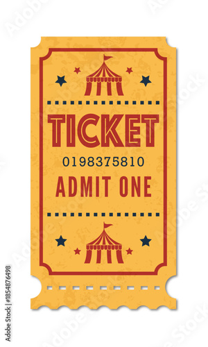 Retro Vintage Circus Ticket for Carnival Admission and Entertainment Event. Vector illustration 