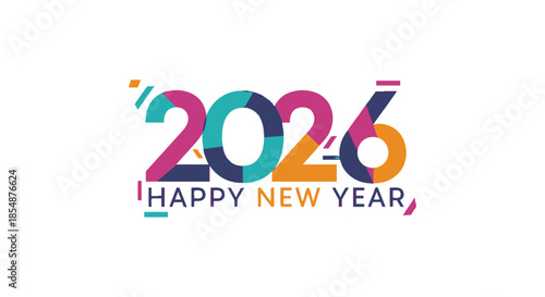 A vibrant and colorful graphic announcing happy new year 2026 with stylized numeric and text elements