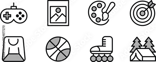 Icon Pack Hobby activities, Chess, board games, card games, shopping with Editable Components for Website Design, Application, UI UX and Digital Asset