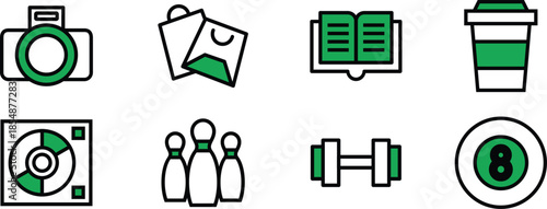 Icon Pack Hobby activities, Cycling, running, swimming, yoga with Editable Components for Website Design, Application, UI UX and Digital Asset