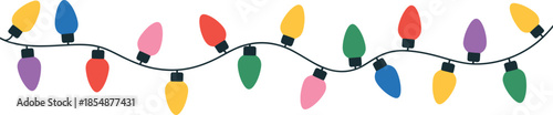 Christmas light garland icon, colorful festive string lights decoration, flat vector illustration isolated on white background