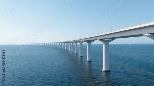 Wallpaper Mural Long concrete bridge extending across calm ocean waters under clear blue sky showcasing modern engineering scale and coastal transportation Torontodigital.ca