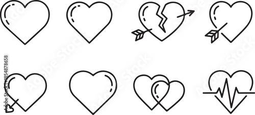 Simple Outline Heart Icon set with Shine Vector Illustration