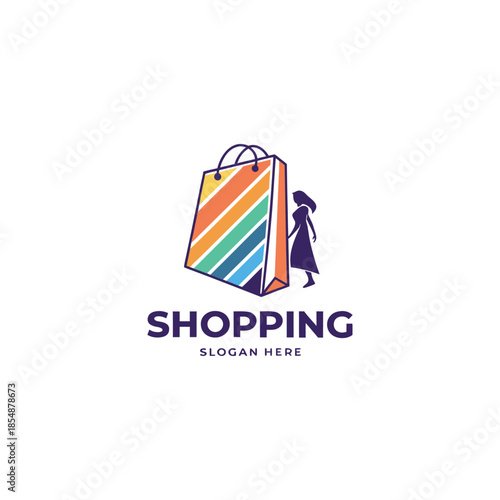 modern online shopping logo design with shopping bag concept, suitable for websites, mobile apps, and digital marketplaces