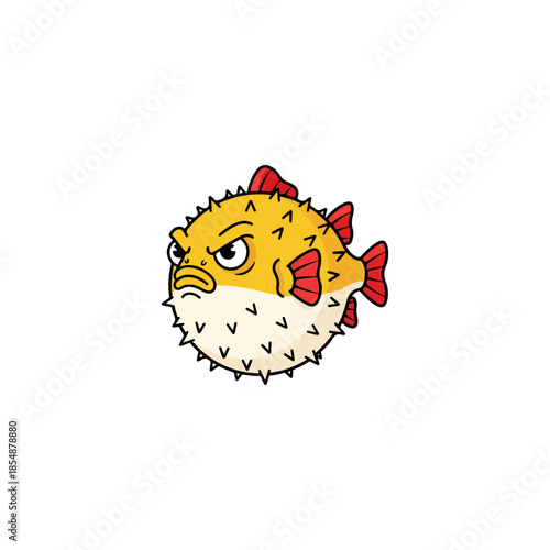 Angry Pufferfish Cartoon Character Illustration.