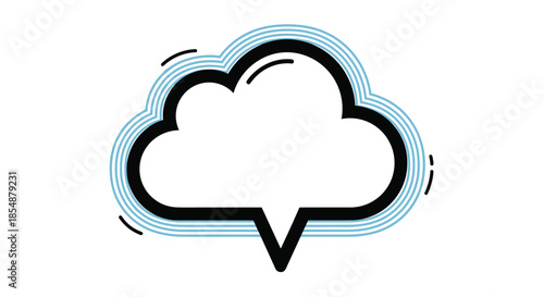 Stylized cloud-shaped speech bubble with a bold black outline and blue concentric lines creating a vibrating or echoing effect.