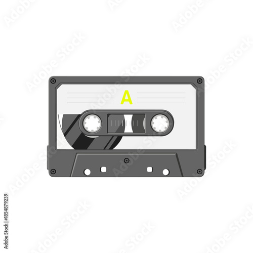 Compact cassette tape showing magnetic reels.