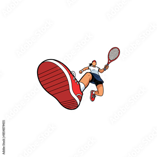 Dynamic Tennis Player In Action With Racket.