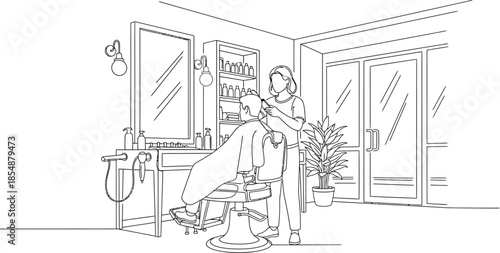 Barber cutting hair in a modern barbershop