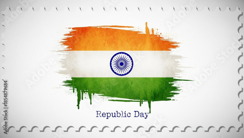 Vibrant brushstroke indian flag on white background celebrating republic day with orange, white, and green hues