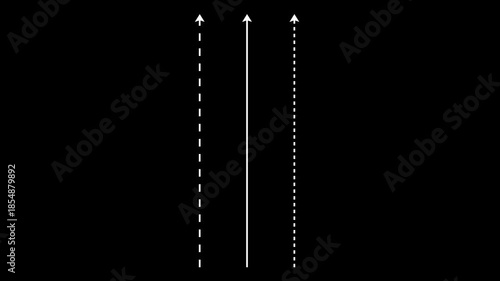 Arrows pointing upwards on black background with dotted and solid lines dotted line