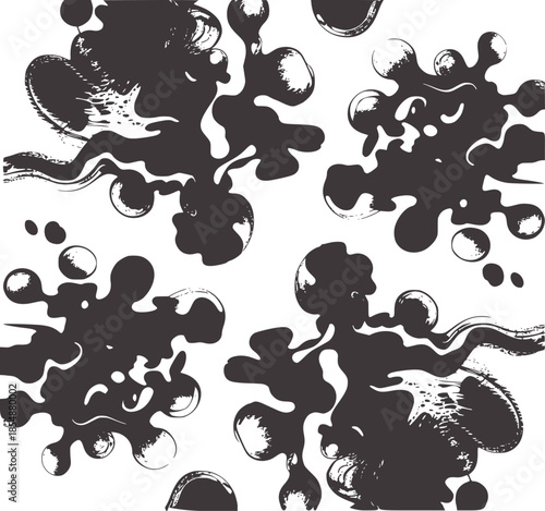 Abstract black and white ink blot pattern with contrast splatters and swirls