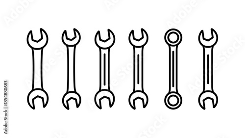 Set of six metal bolts and nuts with open and closed ends isolated